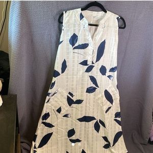 White & Blue Floral Maxi House Dress - M